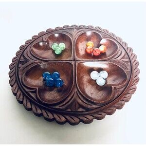 Hand carved 4 section dish/platter with heart shaped sections | dresser valet